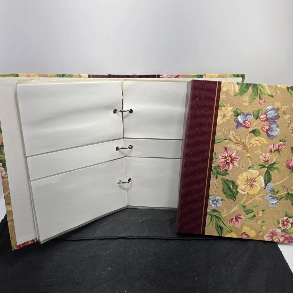 Vintage Style Floral Tapestry Photo Album Set of 2 Burgundy Spine 3-Ring Binders